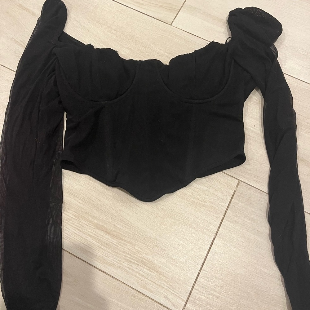 Black white fox long sleeve corset